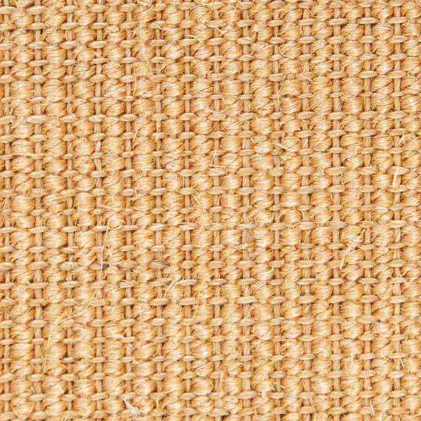 Sisal-Teppich in einer natürlichen, strohgelben Farbe zeigt eine strukturierte Oberfläche und eine beige Kante. Der Teppich eignet sich für maßgeschneiderte Designs.