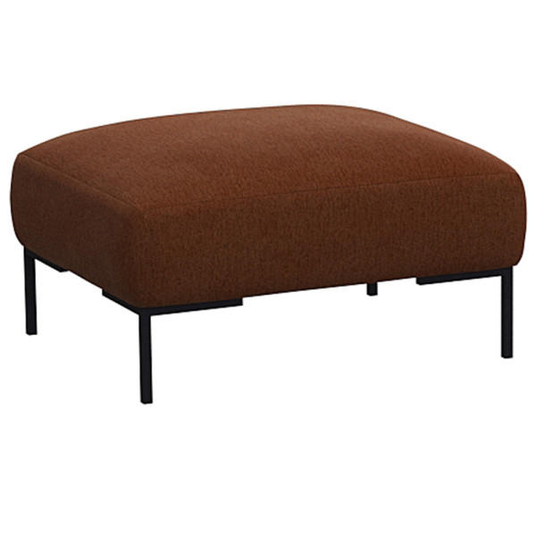 Beige Hocker SAVA mit quadratischem Polster und schwarzem Metallgestell steht auf einem Boden. Der Hocker eignet sich zur individuellen Gestaltung und wird professionell gefertigt.