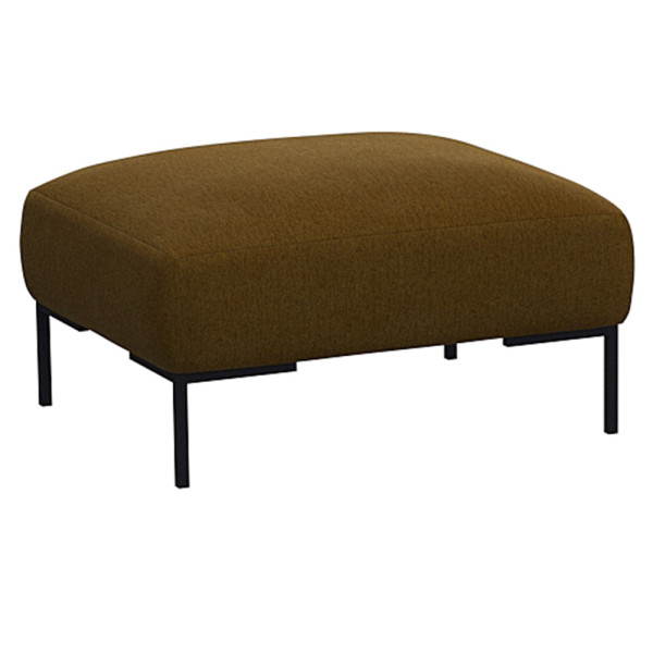 Beige Hocker SAVA mit quadratischem Polster und schwarzem Metallgestell steht auf einem Boden. Der Hocker eignet sich zur individuellen Gestaltung und wird professionell gefertigt.