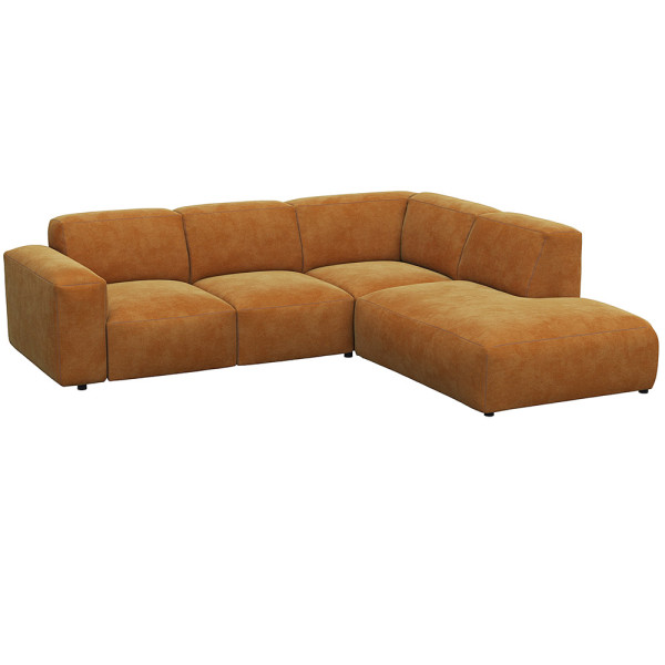 Graues, modulares Sofa LUCERA mit offener Ecke steht dekorativ. Es bietet bequeme Sitzmöglichkeiten und passt sich dem Raumdesign an. Ideal für eine stilvolle Inneneinrichtung.