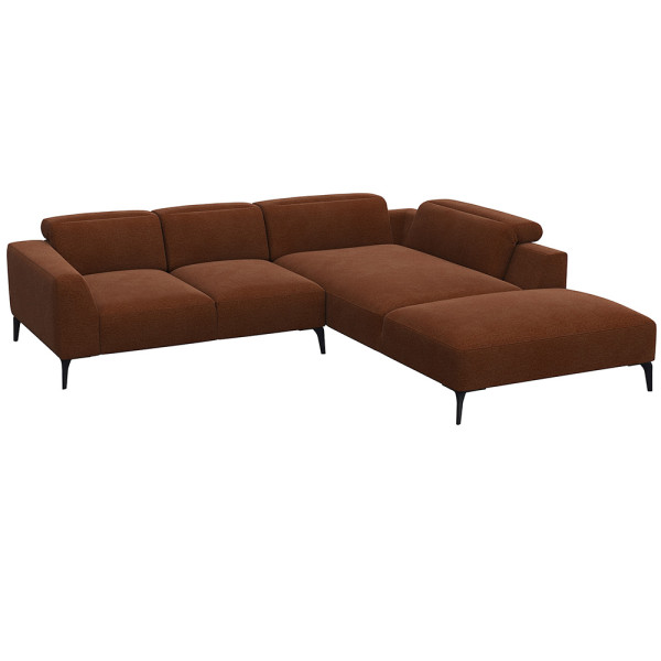 Graues Ecksofa aus hochwertigem Material mit offenen Enden und modernen, schlanken Beinen. Es bietet komfortable Sitzfläche und hohe Rückenkissen für optimalen Sitzkomfort.