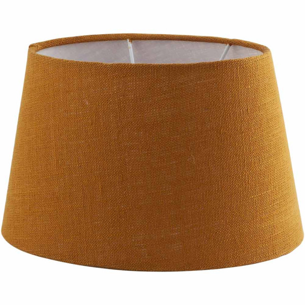 Ovaler Lampenschirm aus reinem Leinen in Curryfarbe mit einem Durchmesser von 29 cm. Er ist sofort versandfertig und kostet 7,99 € inkl. MwSt.