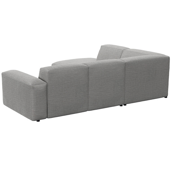 Graues, modulares Sofa LUCERA mit offener Ecke steht dekorativ. Es bietet bequeme Sitzmöglichkeiten und passt sich dem Raumdesign an. Ideal für eine stilvolle Inneneinrichtung.
