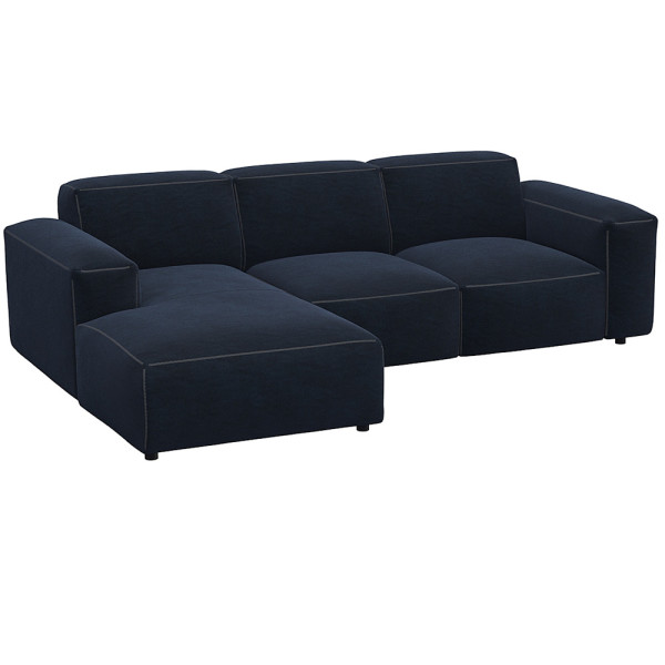 Graues Sofa LUCERA mit Chaiselongue. Es besteht aus hochwertigen Materialien und bietet eine moderne, komfortable Sitzgelegenheit für Wohnzimmer. Das Design ist geradlinig und ansprechend.