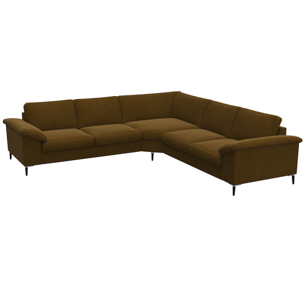 Braunes Ecksofa FIORE steht in einem modernen Design. Es bietet Platz zum Sitzen und Entspannen. Die Ausstattung umfasst weiche Kissen für zusätzlichen Komfort.