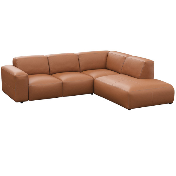Graues, modulares Sofa LUCERA mit offener Ecke steht dekorativ. Es bietet bequeme Sitzmöglichkeiten und passt sich dem Raumdesign an. Ideal für eine stilvolle Inneneinrichtung.