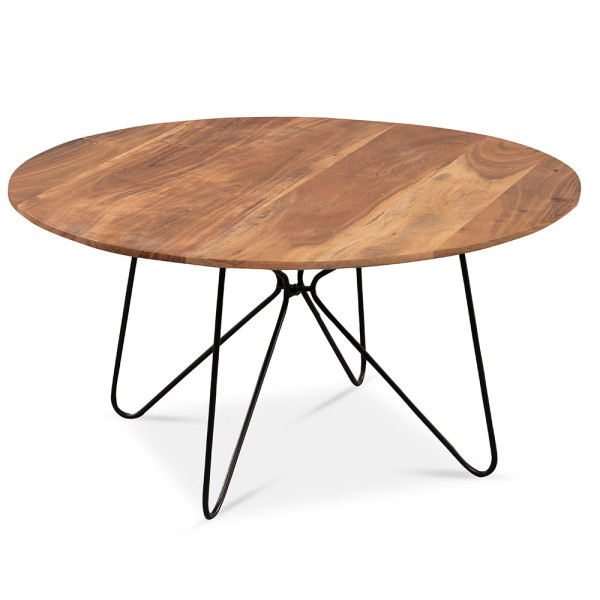 Couchtisch Macau, Beistelltisch, Massivholz, natur, schwarz, Metall, rund, M2 Kollektion