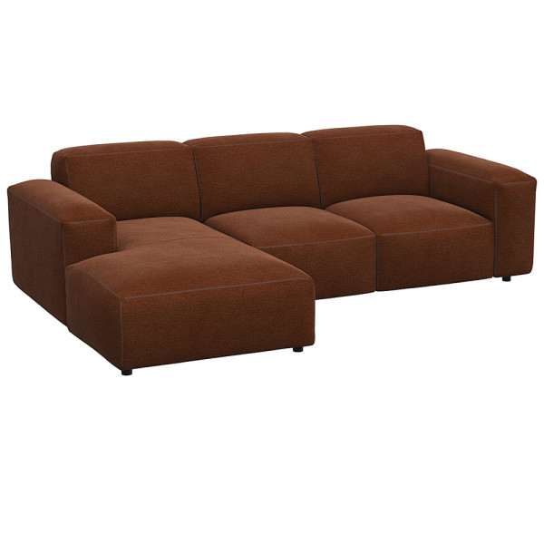 Graues Sofa LUCERA mit Chaiselongue. Es besteht aus hochwertigen Materialien und bietet eine moderne, komfortable Sitzgelegenheit für Wohnzimmer. Das Design ist geradlinig und ansprechend.