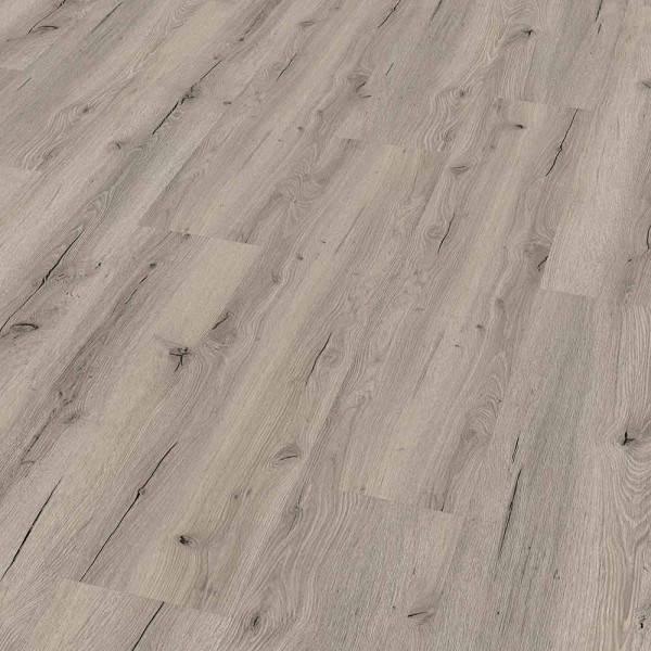 Heller Vinylboden im Dekor Eiche Pistasia mit natürlicher Holzoptik. Der Bodenbelag zeigt verschiedene Holzmaserungen und ist für Klebeanwendungen vorgesehen.
