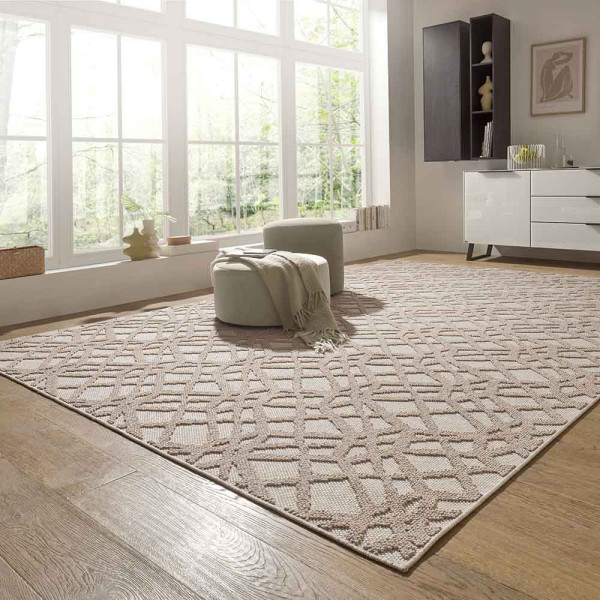 Designer-Teppich Sunny, Knutzen Wohnen, Hoch-Tief-Struktur, beige, 200x290cm, Musterring