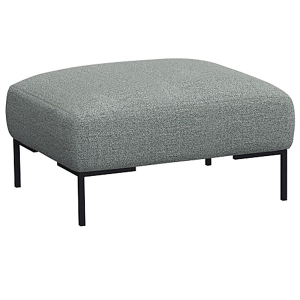 Beige Hocker SAVA mit quadratischem Polster und schwarzem Metallgestell steht auf einem Boden. Der Hocker eignet sich zur individuellen Gestaltung und wird professionell gefertigt.