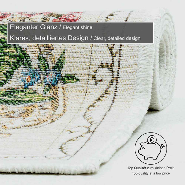 Drei Bettumrandungen der Kollektion Flomi Florence sind angeordnet. Die Designs zeigen florale Muster in sanften Farben, die eine elegante Atmosphäre schaffen.