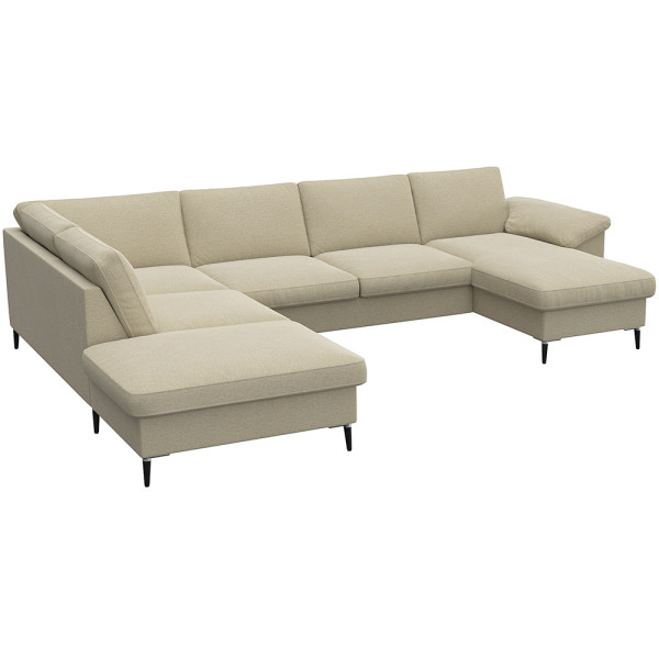 Gemütliches Ecksofa in einem gedeckten Grünton mit breiten Armlehnen. Das Sofa bietet viel Platz und ist ideal für entspannte Stunden im Wohnzimmer.