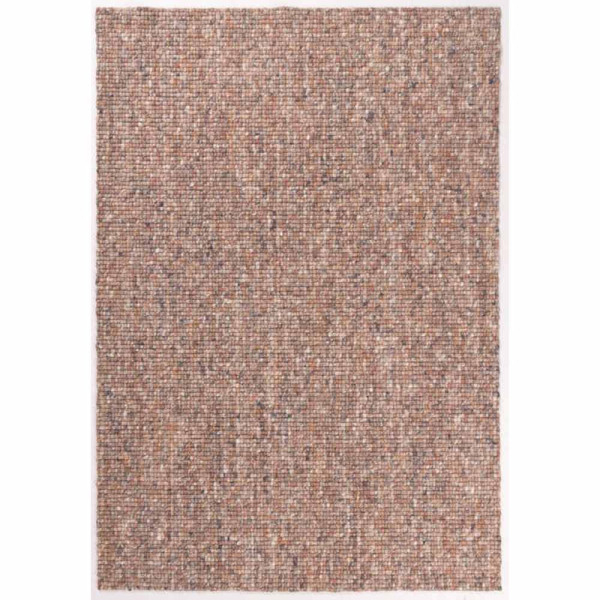 Heller, nachhaltiger Webteppich aus Schurwolle mit strukturierter Oberfläche in sanften Beige- und Grautönen. Er eignet sich für individuelle Gestaltung und Maßanfertigungen.