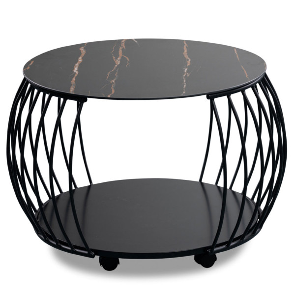 Couchtisch Macau, Beistelltisch auf Rollen, schwarz, Metall, rund, M2 Kollektion