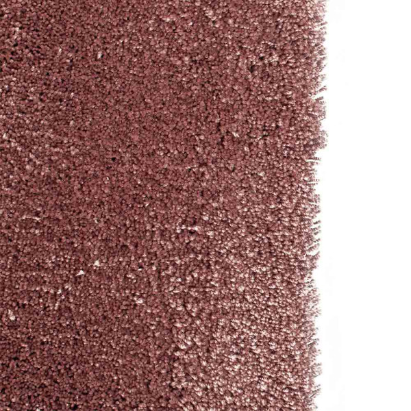 Weicher, rosafarbener Teppich aus Polyester liegt auf einem hellen Untergrund. Die Oberfläche ist kurzflorig und einladend. Der Teppich eignet sich für individuelle Gestaltung in verschiedenen Größen.