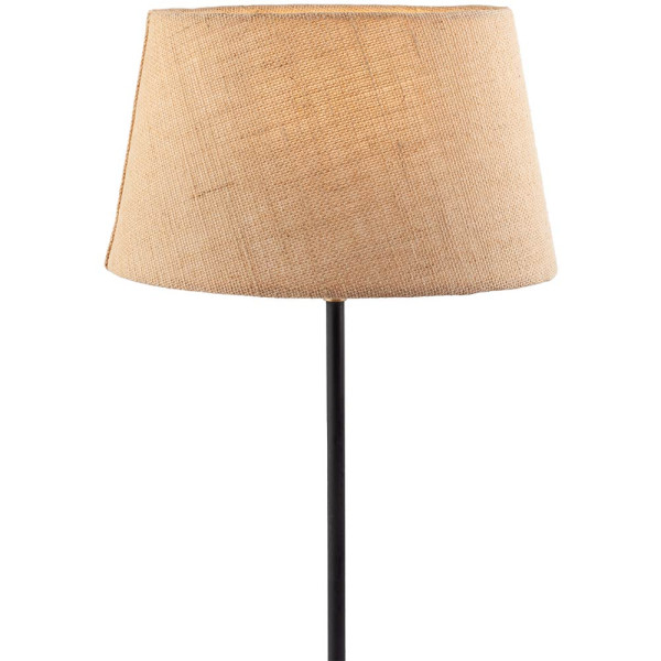 Ovaler Lampenschirm aus Jute in natur mit einem Durchmesser von 29 cm steht auf einer flachen Oberfläche. Der Lampenschirm ist hellbraun und hat eine strukturierte Oberfläche.