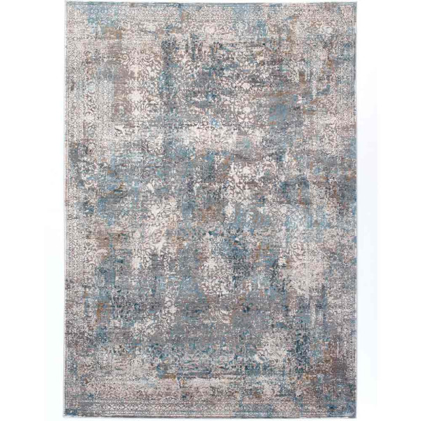 Karo Patchwork Teppich grau blau Velours umkettelt 200x230 cm Teppichboden 