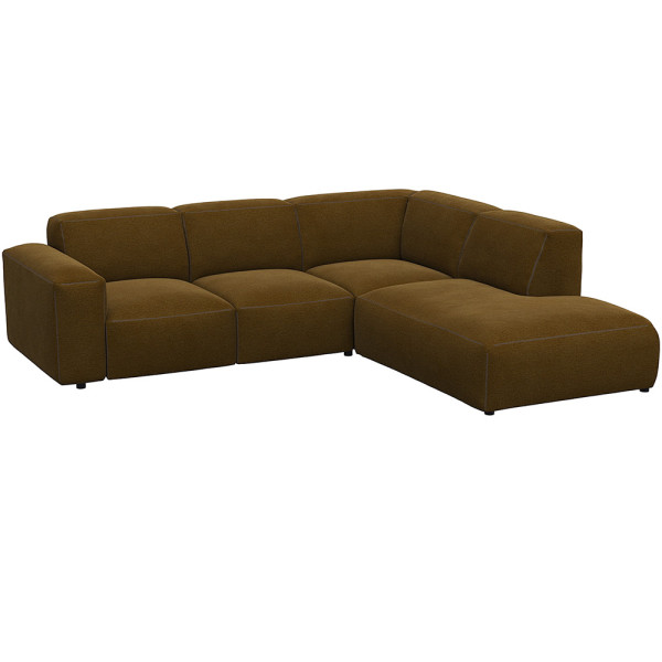 Graues, modulares Sofa LUCERA mit offener Ecke steht dekorativ. Es bietet bequeme Sitzmöglichkeiten und passt sich dem Raumdesign an. Ideal für eine stilvolle Inneneinrichtung.
