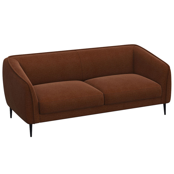 Graues Sofa mit abgerundeten Armlehnen und zwei Polsterkissen auf den Sitzflächen steht auf schmalen, schwarzen Beinen. Es eignet sich für individuelle Anpassungen und ist als Wunschsofa erhältlich.