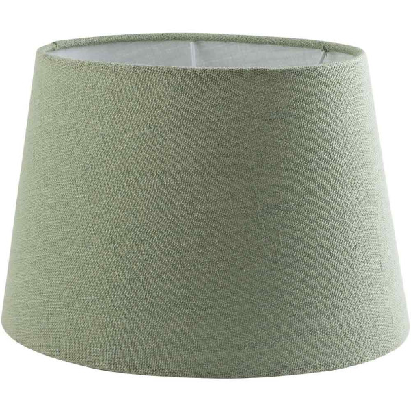 Ovaler Lampenschirm aus Leinen in Mintgrün mit helleren Nähten. Der Schirm hat einen klassischen, eleganten Look und ist sofort versandfertig zu einem Preis von 27,99 €.