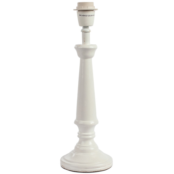 Weißer Lampenfuß aus Holz mit einer einfachen, eleganten Form. Er hat einen Montageanschluss für eine Leuchte und ist als Einzelstück erhältlich.