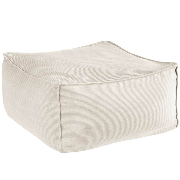 Weicher Cordhocker Noppa in sandfarbener Ausführung. Der Hocker hat eine quaderförmige Form und eignet sich als Sitz- oder Fußablage. Die Oberfläche ist samtig und strukturiert.