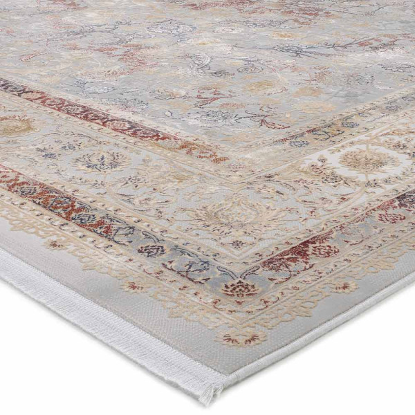 Grauer Kurzflorteppich mit multicolor Design zeigt florale Muster in sanften Farben. Vorteilhaft für eine stilvolle Raumgestaltung, bietet er Komfort und Ästhetik in jedem Wohnambiente.