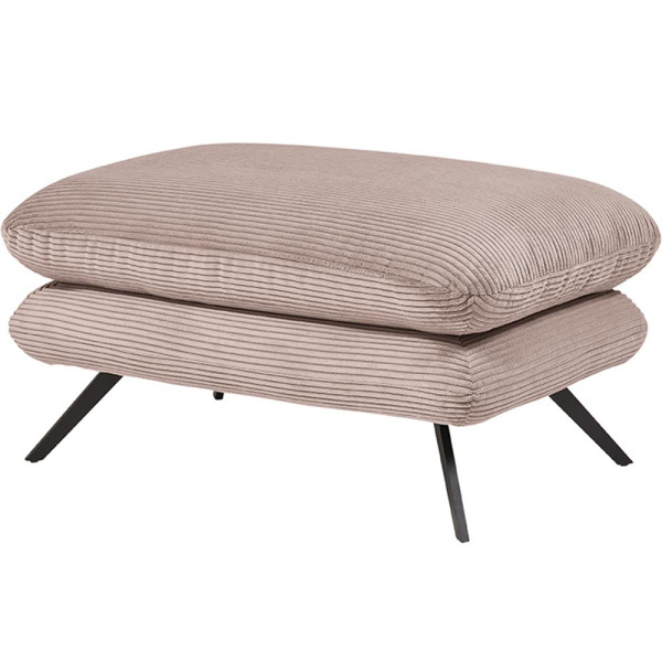 Beigefarbener Hocker mit gestepptem Bezug und Federunterstützung steht auf dünnen, schwarzen Metallbeinen. Der Hocker ist vielseitig und modisch und eignet sich zur Ergänzung von Möbeln.