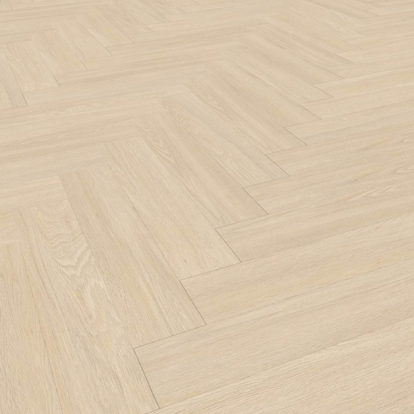 Helle, stilvolle Bodenbeläge sind im Dielenmuster verlegt. Die Holzoptik wirkt modern und einladend. Die Oberfläche ist glatt, mit feinen Maserungen sichtbar.