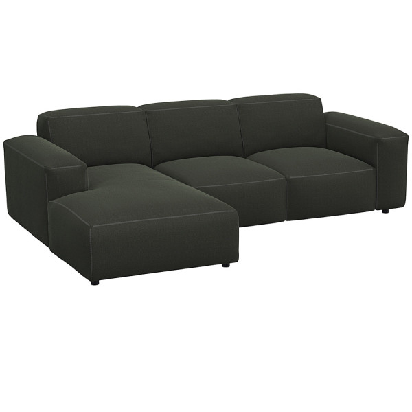Graues Sofa LUCERA mit Chaiselongue. Es besteht aus hochwertigen Materialien und bietet eine moderne, komfortable Sitzgelegenheit für Wohnzimmer. Das Design ist geradlinig und ansprechend.