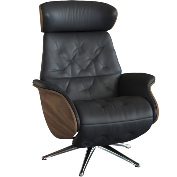 Relaxsessel Volden in schwarz mit Holz-Korpus und einem gepolsterten, hohen Rückenteil. Der Sessel bietet Komfort und Stil für verschiedene Wohnräume.