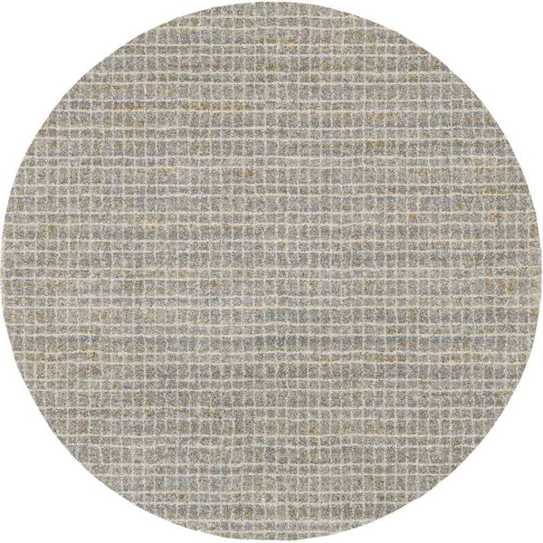 Heller karierter Hochflor-Teppich in grau-cremefarben mit gleichmäßiger Geometrie ist rund. Er kann in verschiedenen Größen wie 120 cm Durchmesser oder 200 x 200 cm bestellt werden.