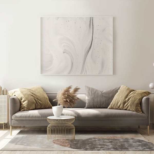 Moderner Teppich in Beige mit abgerundeten, organischen Formen in Grau, Braun und Beige. Der Teppich trägt den Namen Lagos und ist auf einem hellen Untergrund positioniert.