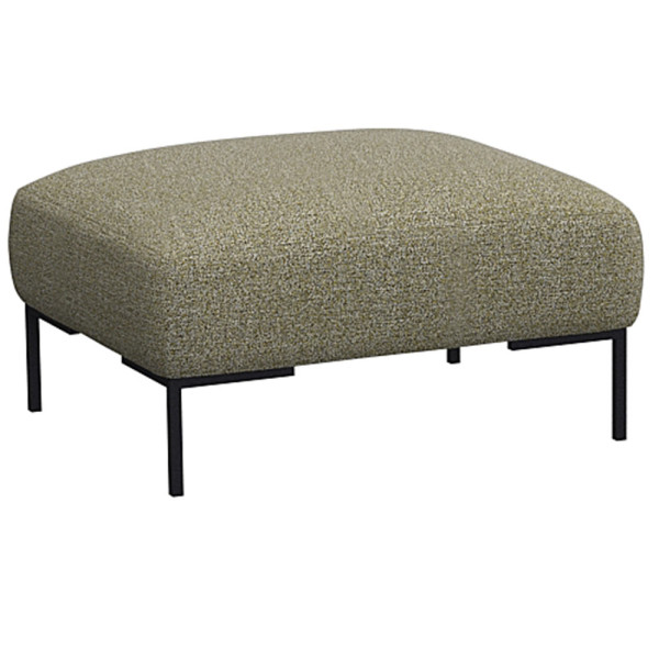 Beige Hocker SAVA mit quadratischem Polster und schwarzem Metallgestell steht auf einem Boden. Der Hocker eignet sich zur individuellen Gestaltung und wird professionell gefertigt.