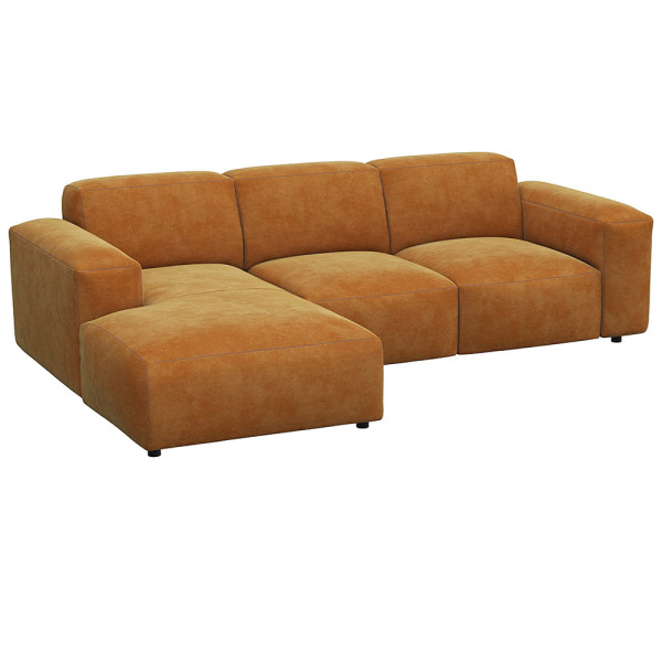 Graues Sofa LUCERA mit Chaiselongue. Es besteht aus hochwertigen Materialien und bietet eine moderne, komfortable Sitzgelegenheit für Wohnzimmer. Das Design ist geradlinig und ansprechend.