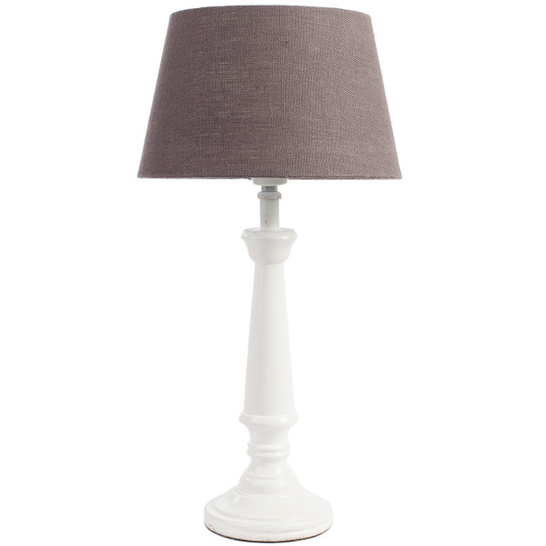 Weißer Lampenfuß aus Holz mit einer einfachen, eleganten Form. Er hat einen Montageanschluss für eine Leuchte und ist als Einzelstück erhältlich.