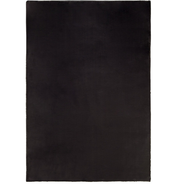 Hochflor-Teppich Anouk in Dunkelgrau zeigt eine große, gleichmäßige, schwarze Fläche. Der Teppich ist weich und sorgt für ein gemütliches Ambiente. Er steht zum sofortigen Versand zur Verfügung.
