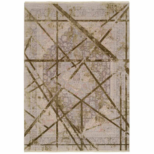 Moderner Kurzflor-Teppich Arizona liegt flach ausgebreitet, mit einem designbetonten Muster aus Linien in Brauntönen. Die Farben schaffen eine stilvolle 3D-Optik auf einem hellen Hintergrund.