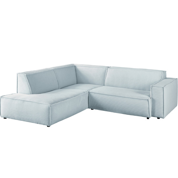 Ecksofa Cordsofa Upper East in hellem Farbton mit rechteckiger Form. Die gepolsterten Sitze sind weich und einladend. Es ist ideal für gemütliche Wohnräume.