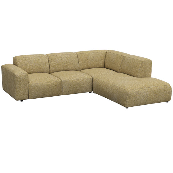 Graues, modulares Sofa LUCERA mit offener Ecke steht dekorativ. Es bietet bequeme Sitzmöglichkeiten und passt sich dem Raumdesign an. Ideal für eine stilvolle Inneneinrichtung.