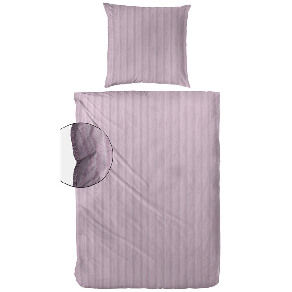 Gestreifte Bettwäsche in Lavendel mit Kissenbezug und Decke. Die Bettwäsche hat einen soften, stonewashed Look und ist für eine Schlafcomfort von 135 x 200 cm konzipiert.