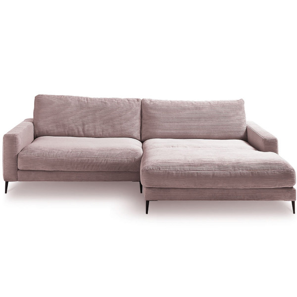 Cordsofa Uptown ST2 in hellgrau mit Chaiselongue rechts steht auf vier schlanken Beinen. Der Stoff hat eine feine Struktur und lädt zum Entspannen ein.