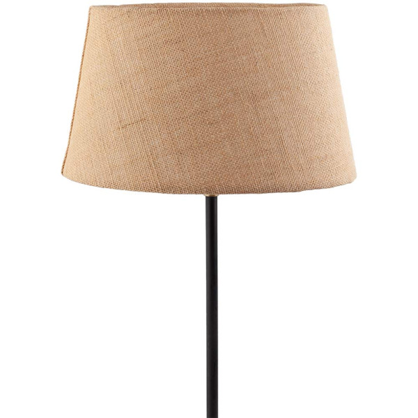 Ovaler Lampenschirm aus Jute in natur mit einem Durchmesser von 29 cm steht auf einer flachen Oberfläche. Der Lampenschirm ist hellbraun und hat eine strukturierte Oberfläche.