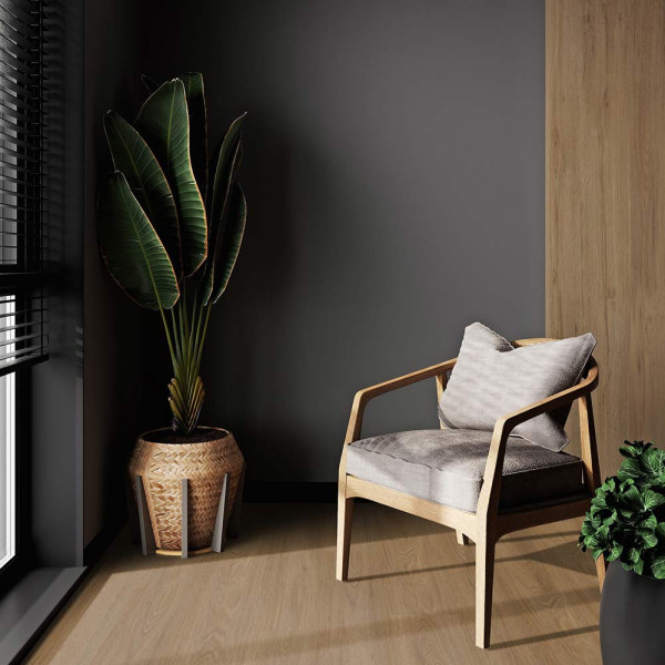 Brauner Klebe-Vinylboden mit Holzoptik. Die Textur zeigt durchgehende Holzmaserung und verschiedene Paneele. Er ist als Designboden von Gerflor für Innenräume konzipiert.