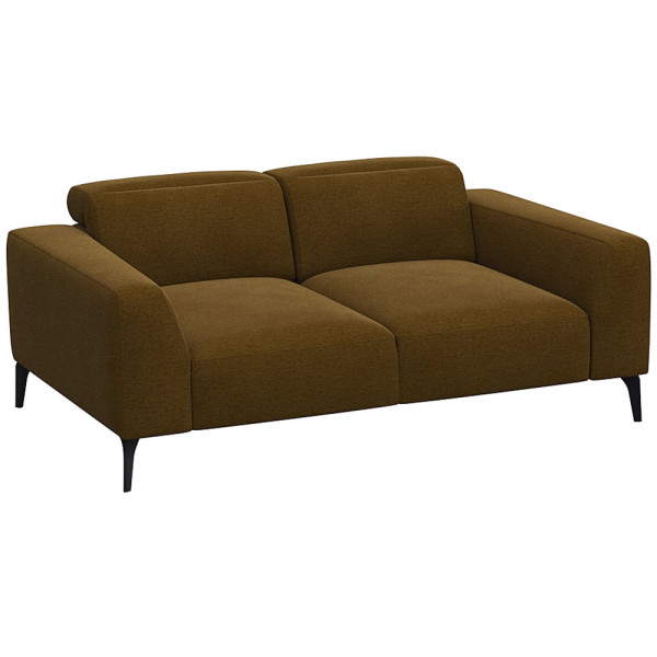 Schwarzes Sofa VOLUZZI mit modernen Designs, zwei Sitzflächen und geraden Armlehnen steht auf schmalen Füßen. Es ist für individuelle Gestaltung und hochwertige Materialien konzipiert.