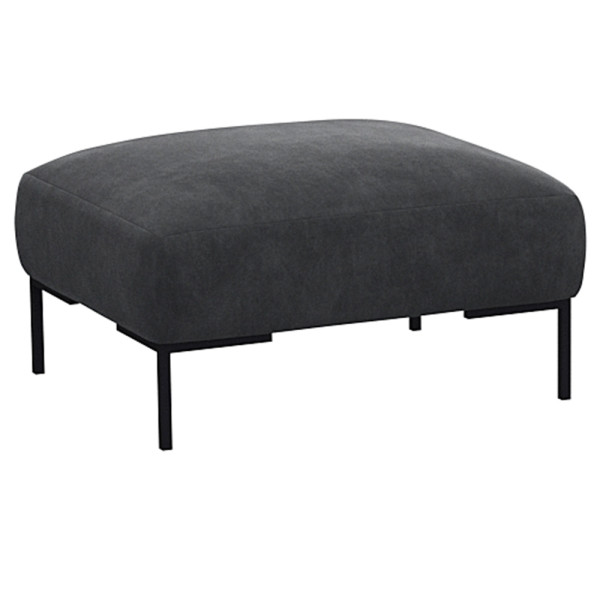 Beige Hocker SAVA mit quadratischem Polster und schwarzem Metallgestell steht auf einem Boden. Der Hocker eignet sich zur individuellen Gestaltung und wird professionell gefertigt.
