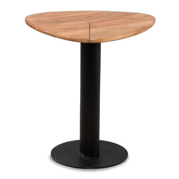 Moderner Beistelltisch, Teo, mit einer runden Holzplatte und einem schwarzen Metallfuß. Der Tisch eignet sich zur Nutzung in Wohnräumen und hat einen Durchmesser von 48 cm.