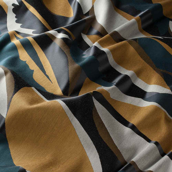 JAB Vorhangstoff Bosco 7085, blickdicht, Muster, orange, grün, Meterware