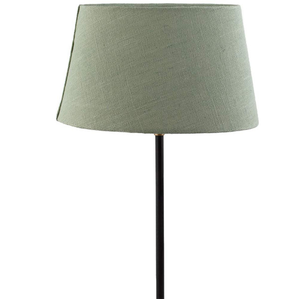 Ellipsenförmiger Lampenschirm in Mint aus Leinen steht auf einer ebenen Fläche. Der Schirm ist leicht strukturiert und bietet eine elegante Ausstrahlung. Der Preis beträgt 19,99 € inkl. MwSt.